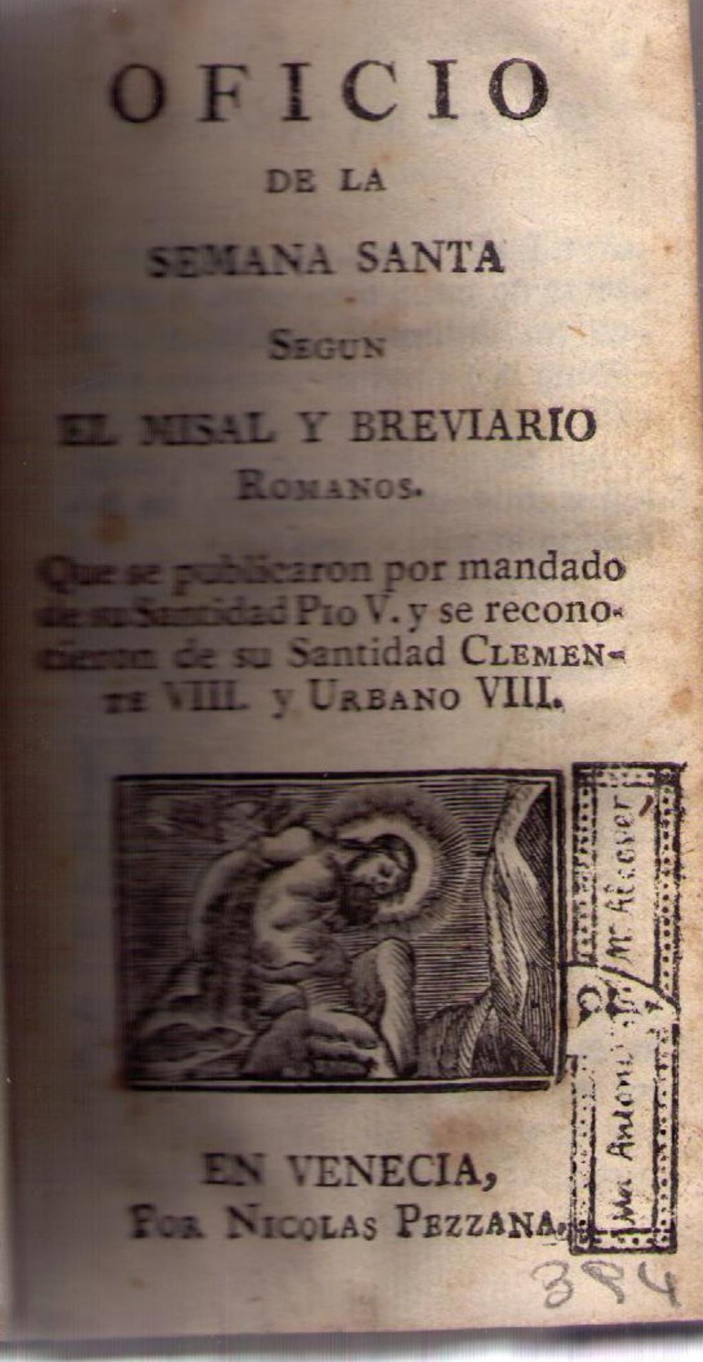 Coberta de Oficio de la Semana Santa segun el misal y breviario romanos